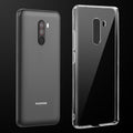 Transparent anti-yellow hard back case fitted on Poco F1 showing full back coverage and camera protection