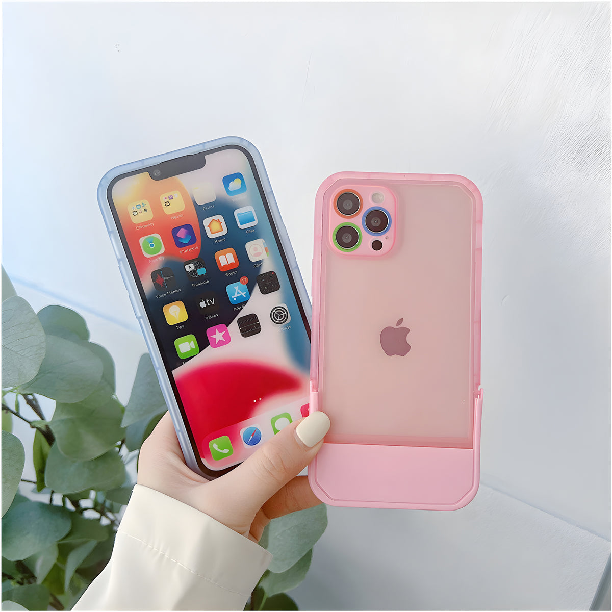 Cute Trendy Semi Transparent Foldable Built in Stand Back Cover for Apple iPhone 11