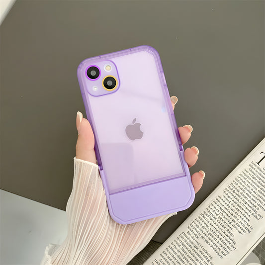 Cute Trendy Semi Transparent Foldable Built in Stand Back Cover for Apple iPhone 12