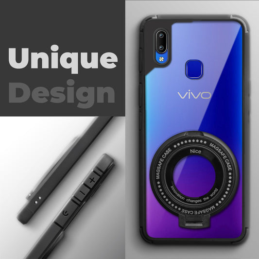 Silicone Frame Transparent Hard Back With Holder Kickstand Case For Vivo Y91