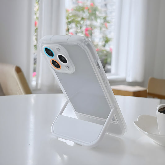 Cute Trendy Semi Transparent Foldable Built in Stand Back Cover for Apple iPhone 13