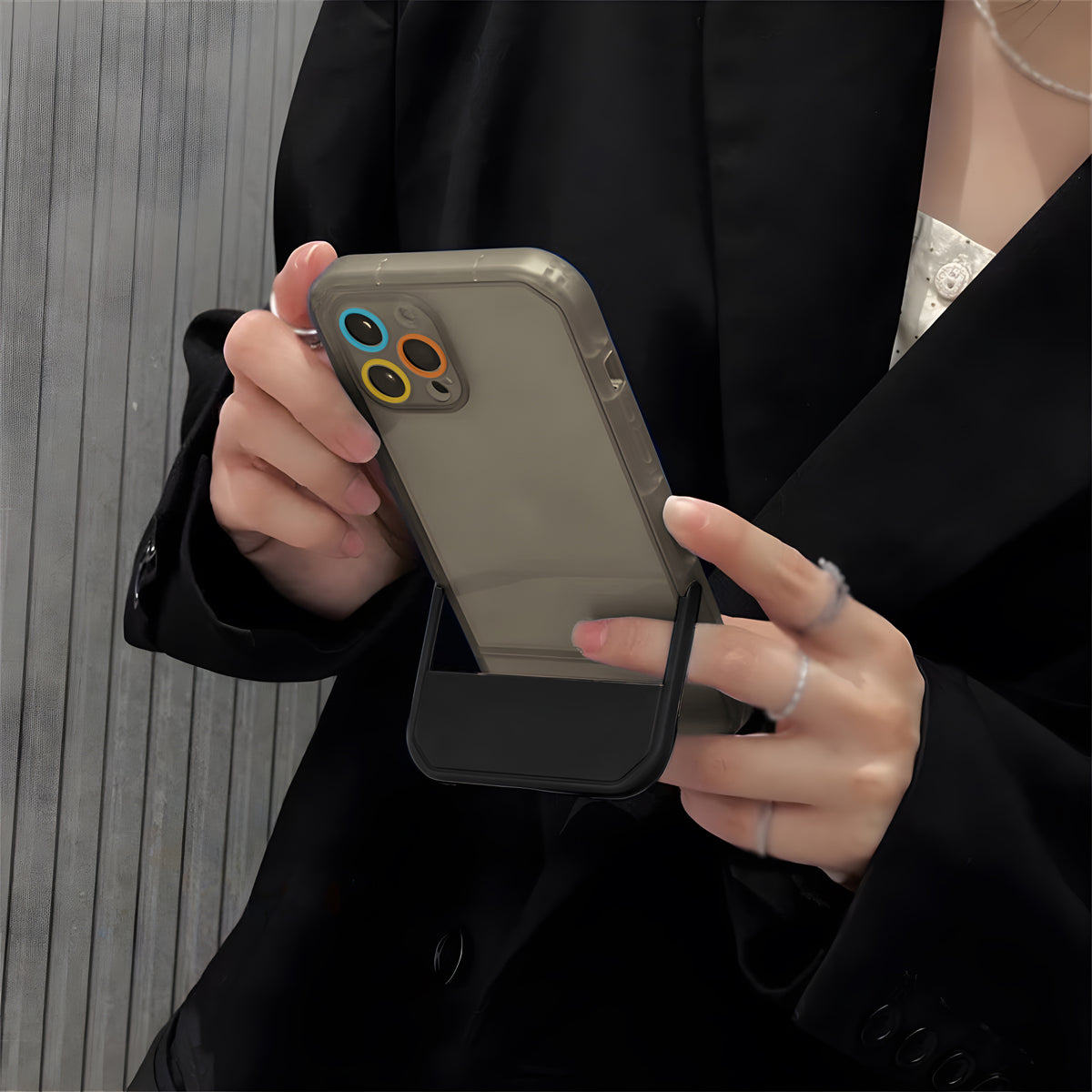 Cute Trendy Semi Transparent Foldable Built in Stand Back Cover for Apple iPhone 11