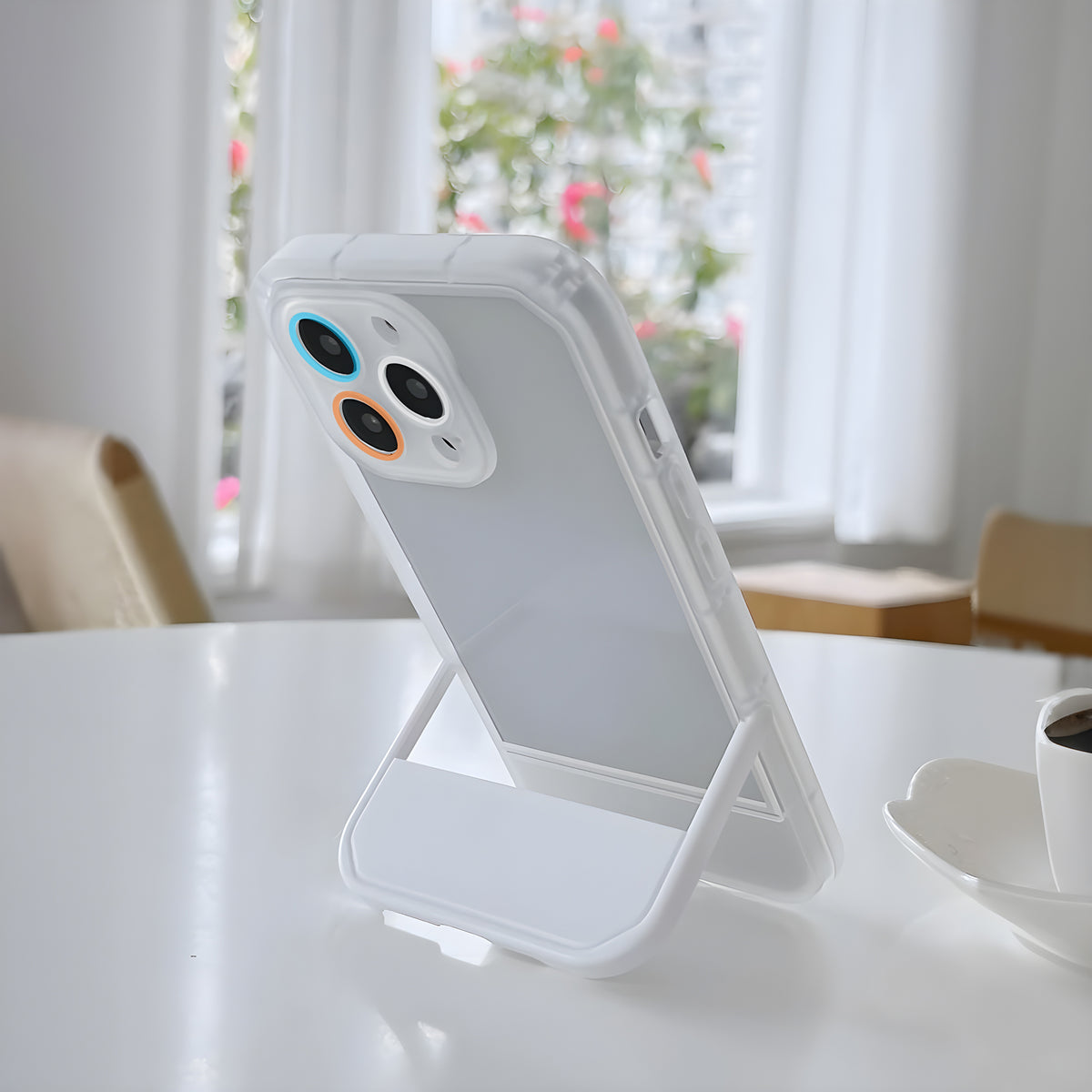Cute Trendy Semi Transparent Foldable Built in Stand Back Cover for Apple iPhone 11