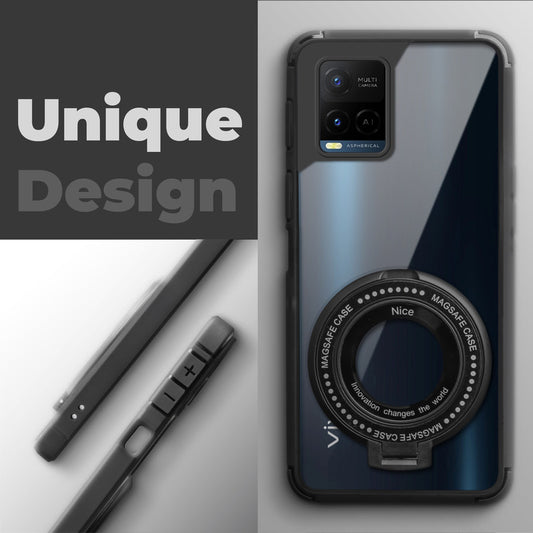Silicone Grip Clear Case Ring Holder Kickstand For Vivo Y33S
