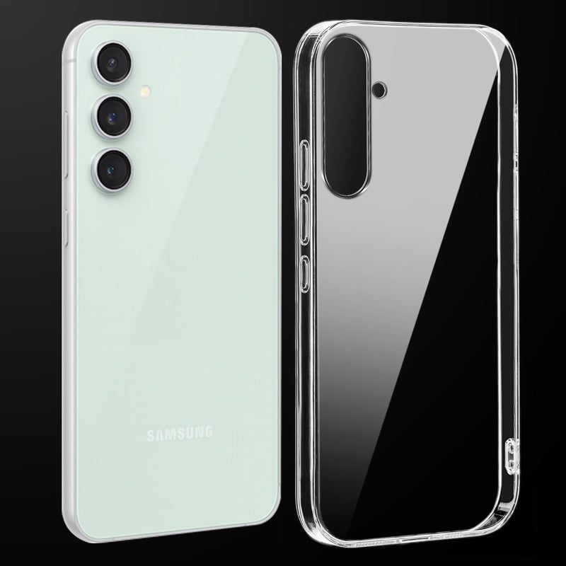 Transparent anti-yellow hard back case fitted on Samsung S25 5G showing full back coverage and camera protection
