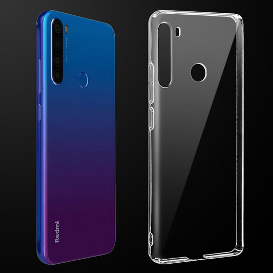 Transparent anti-yellow hard back case fitted on Redmi Note 8 showing full back coverage and camera protection