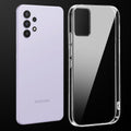 Transparent anti-yellow hard back case fitted on Samsung A53 5G showing full back coverage and camera protection