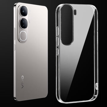 Transparent anti-yellow hard back case fitted on Vivo Y300 5G showing full back coverage and camera protection