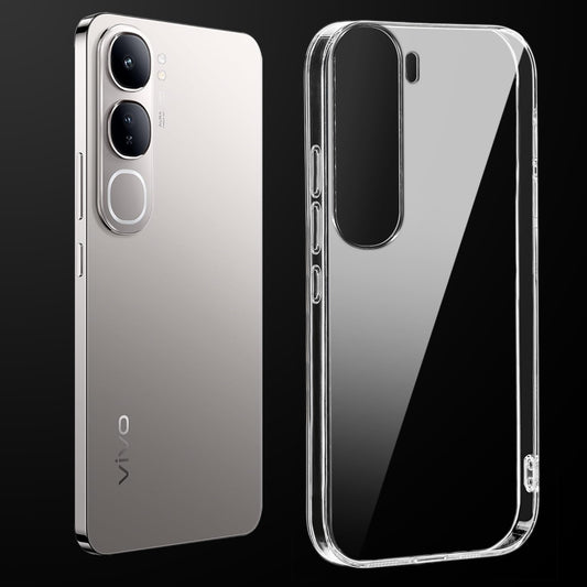 Transparent anti-yellow hard back case fitted on Vivo Y300 5G showing full back coverage and camera protection