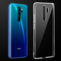 Transparent anti-yellow hard back case fitted on Redmi Note 8 Pro showing full back coverage and camera protection