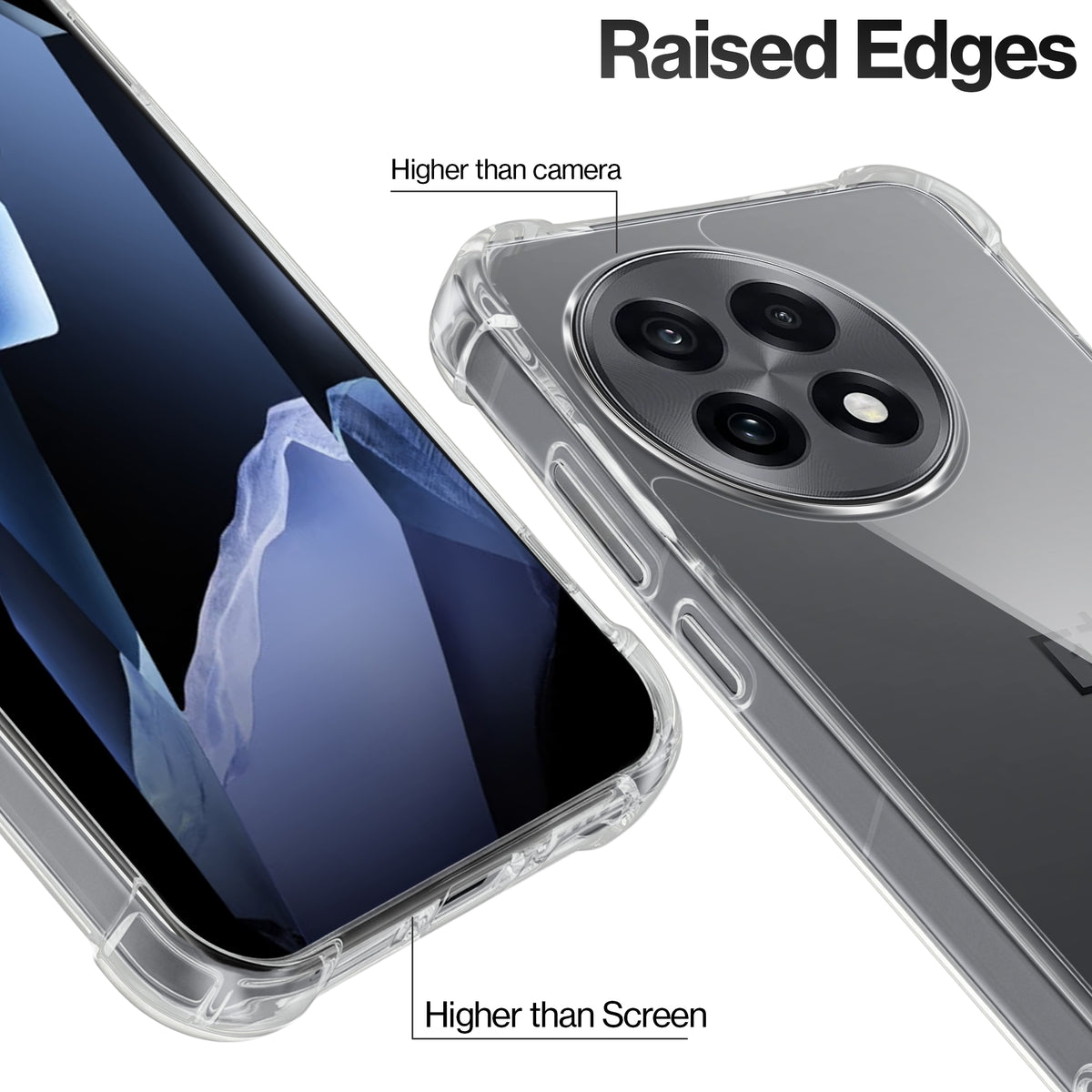 Transparent Shockproof Phone Back Cover Case With Raised Edges For OnePlus 13R 5G