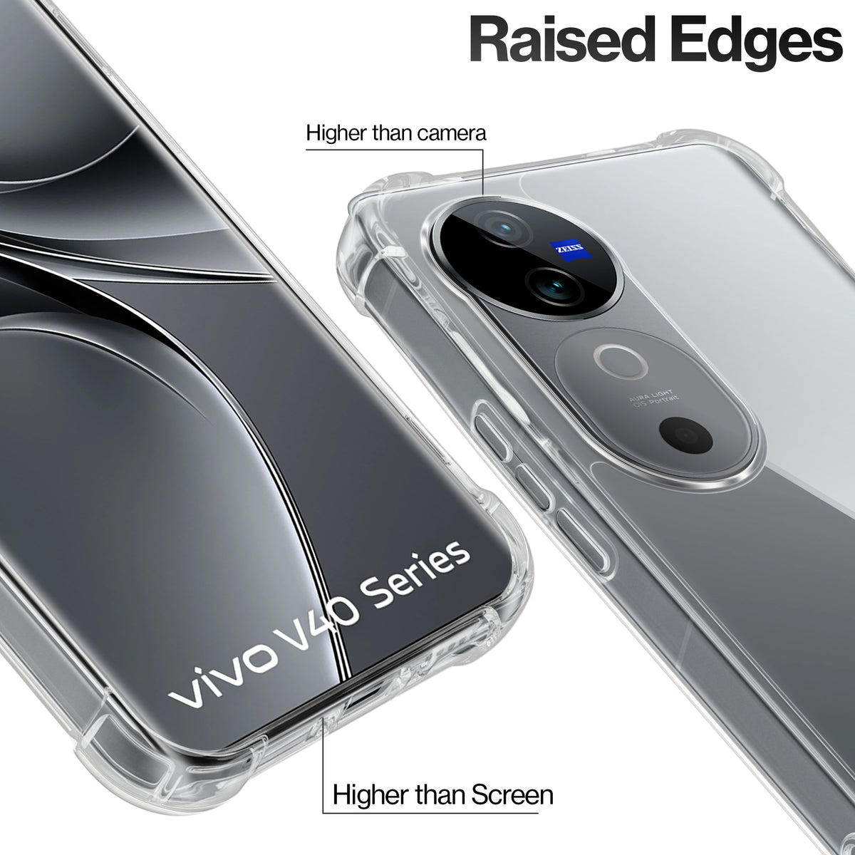 Transparent Shockproof Phone Back Cover Case With Raised Edges For Vivo V40 5G