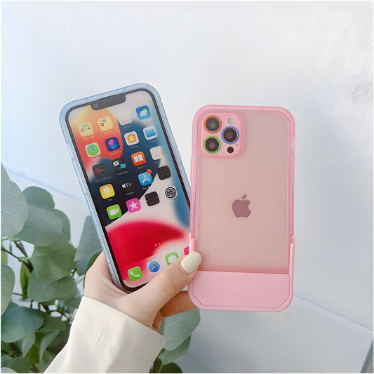 Cute Trendy Semi Transparent Foldable Built in Stand Back Cover for Apple iPhone 14 Pro Max