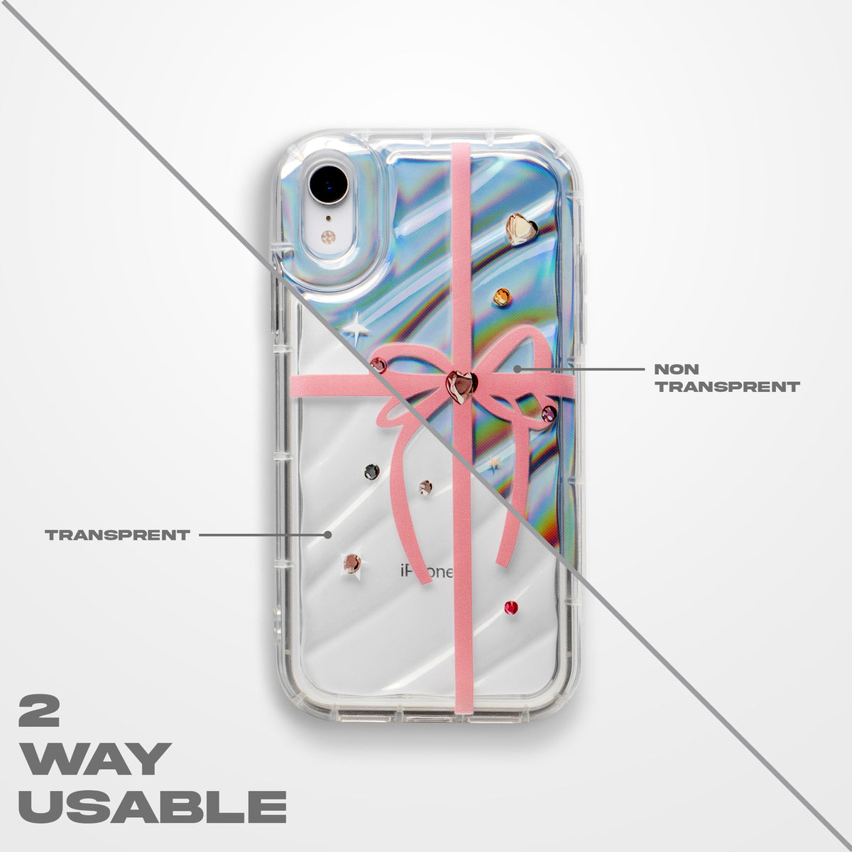 Ribbon Print Transparent Back Cover for Apple iPhone 14 Pro Max