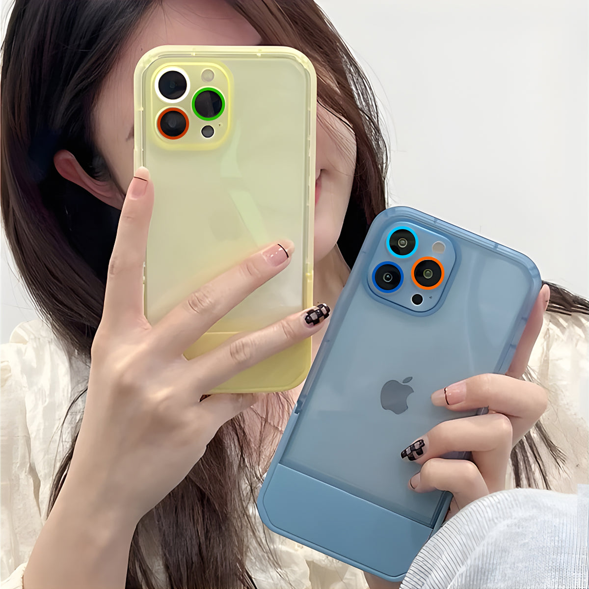 Cute Trendy Semi Transparent Foldable Built in Stand Back Cover for Apple iPhone 11