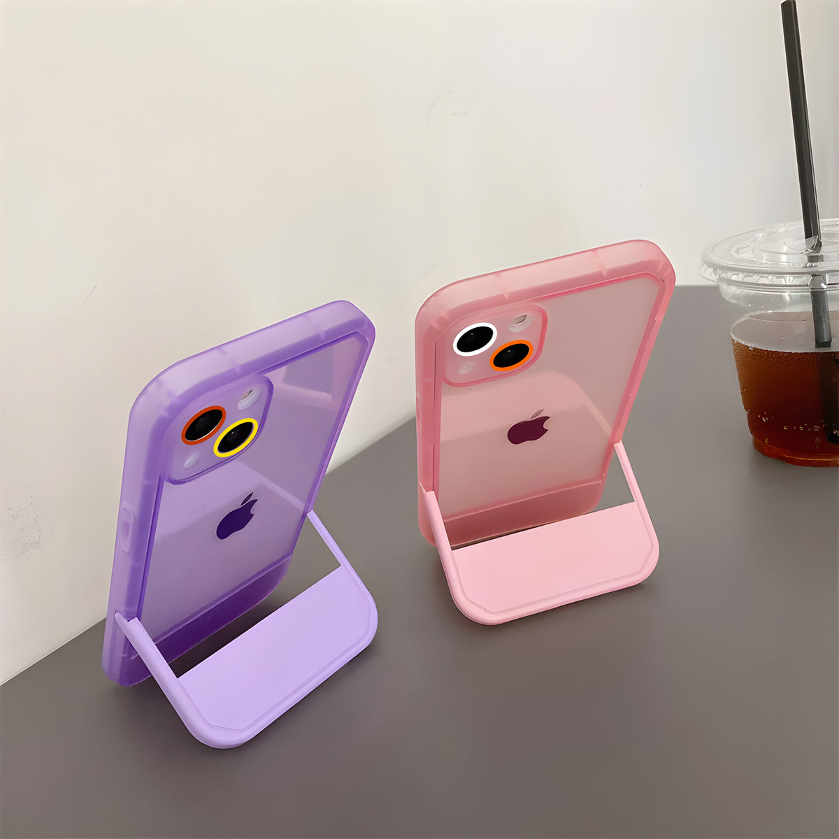 Cute Trendy Semi Transparent Foldable Built in Stand Back Cover for Apple iPhone 11