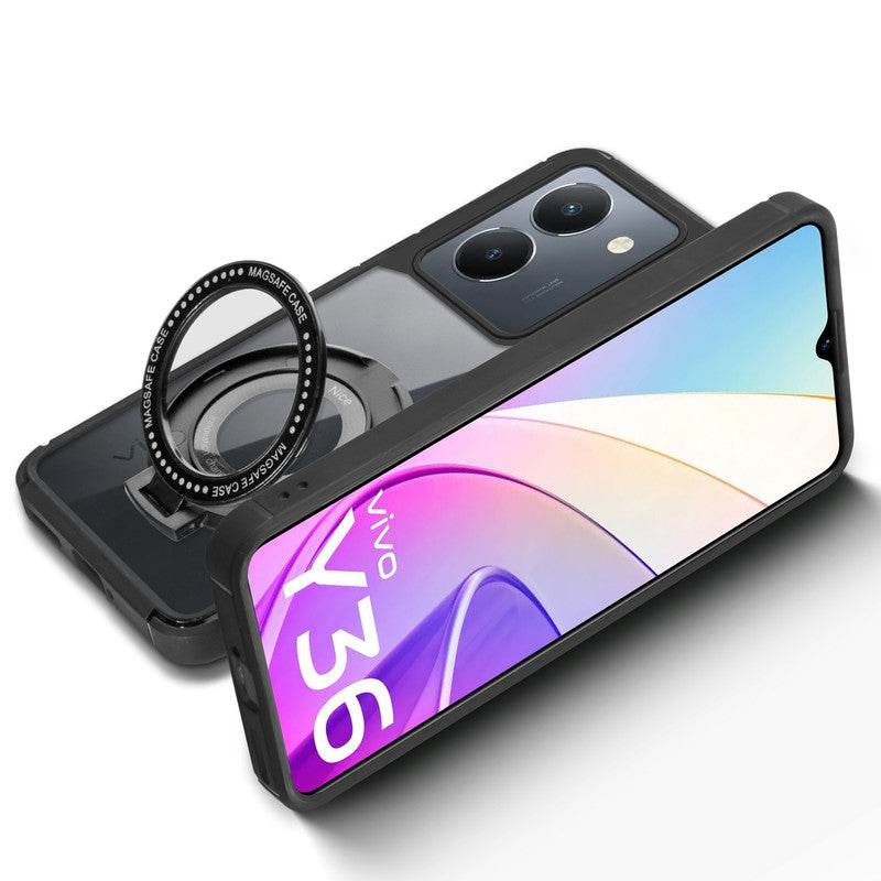 Silicone Grip Clear Case Ring Holder Kickstand For Vivo Y36 4G