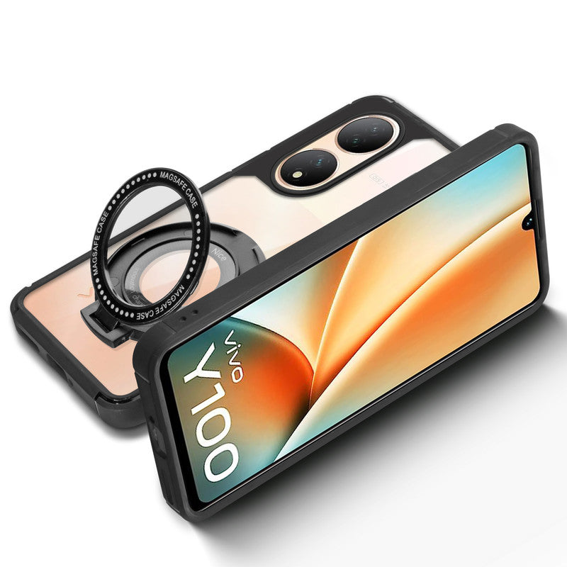Silicone Grip Clear Case Ring Holder Kickstand For Vivo Y100
