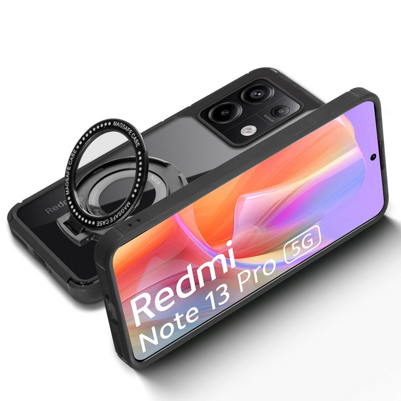 Silicone Grip Clear Case Ring Holder Kickstand For Redmi Note 13 Pro 5G