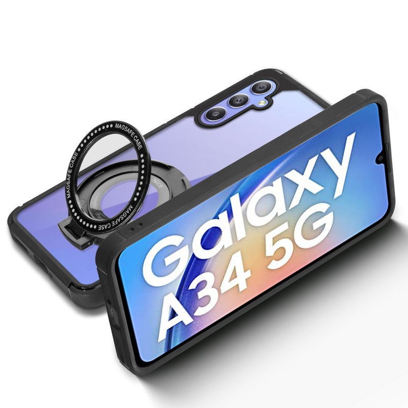 Silicone Grip Clear Case Ring Holder Kickstand For Samsung A34 5G
