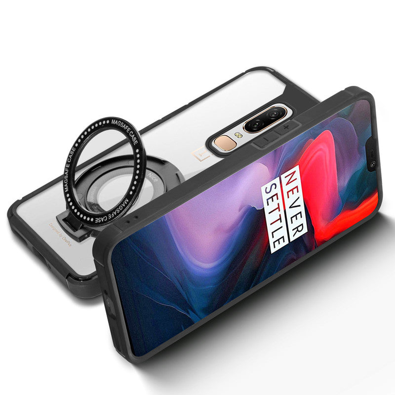 Silicone Grip Clear Case Ring Holder Kickstand For OnePlus 6