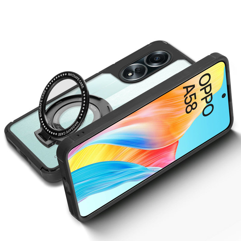Silicone Grip Clear Case Ring Holder Kickstand For Oppo A58 4G
