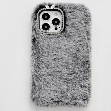 Fluffy Black with Diamond Detailing Back Cover for Apple iPhone 15 Pro