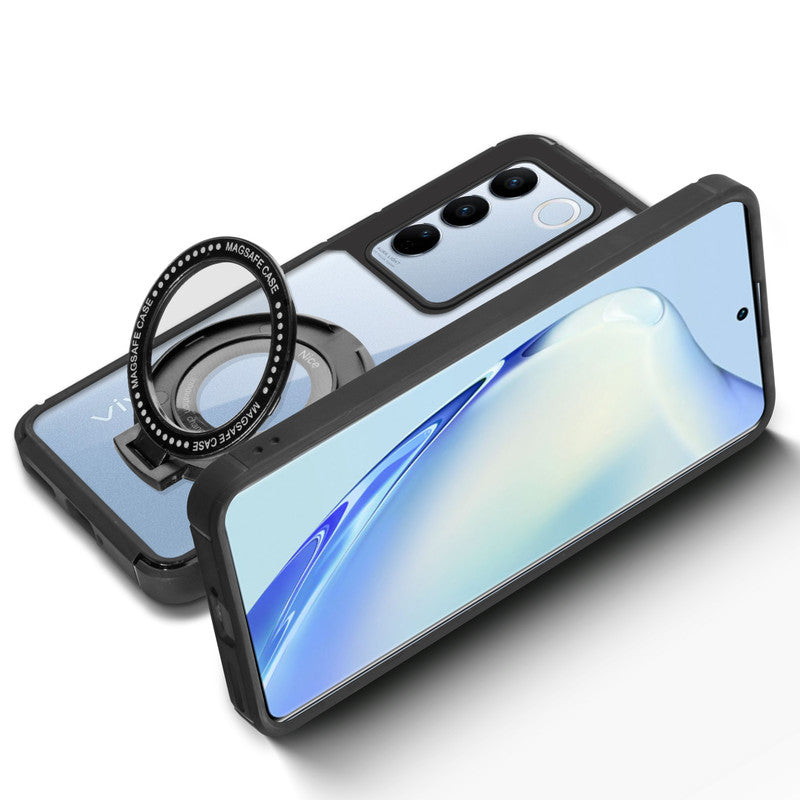 Silicone Grip Clear Case Ring Holder Kickstand For Vivo V27 5G