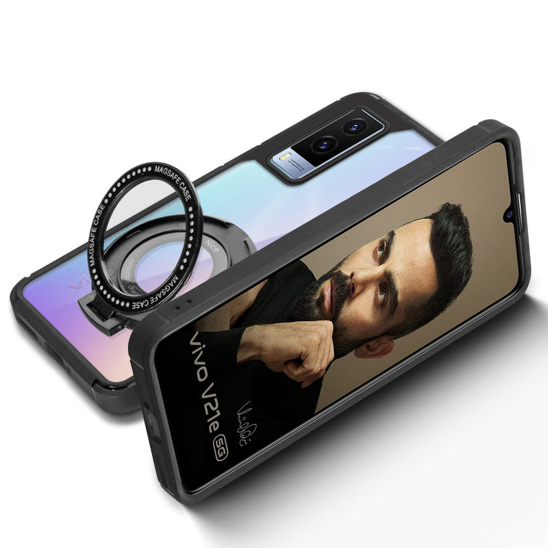 Silicone Grip Clear Case Ring Holder Kickstand For Vivo V21e 5G