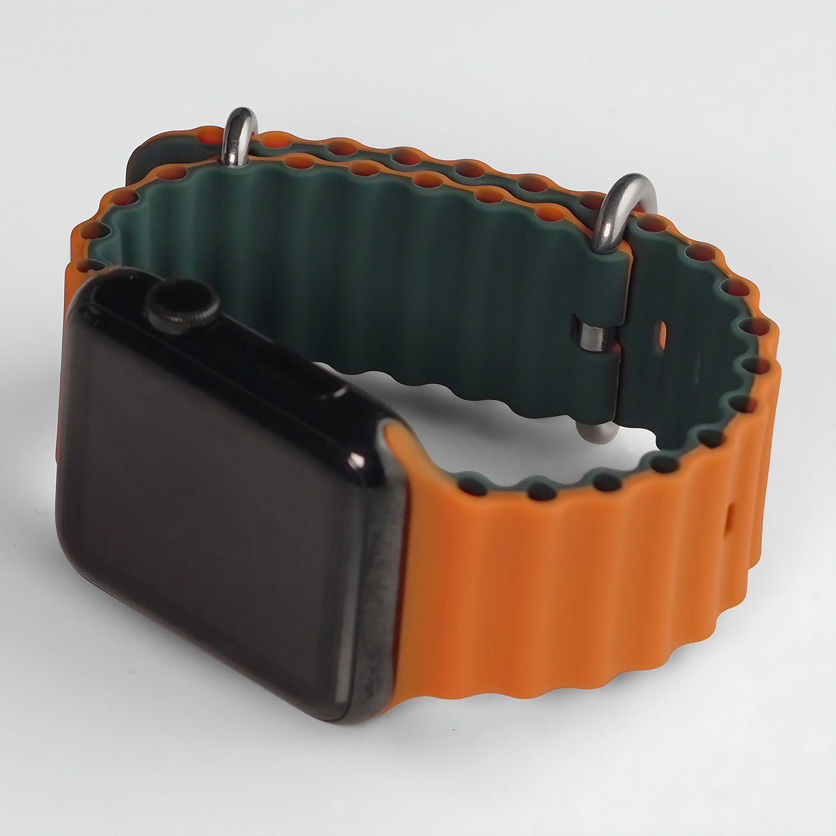 Silicone Ocean Loop Strap for - Apple Watch 45mm in Orange & Green