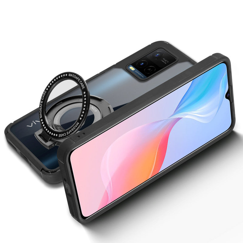 Silicone Grip Clear Case Ring Holder Kickstand For Vivo Y21 2021