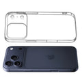 Transparent hard back case being installed on Apple iPhone 17 Pro showing perfect alignment and camera protection fit
