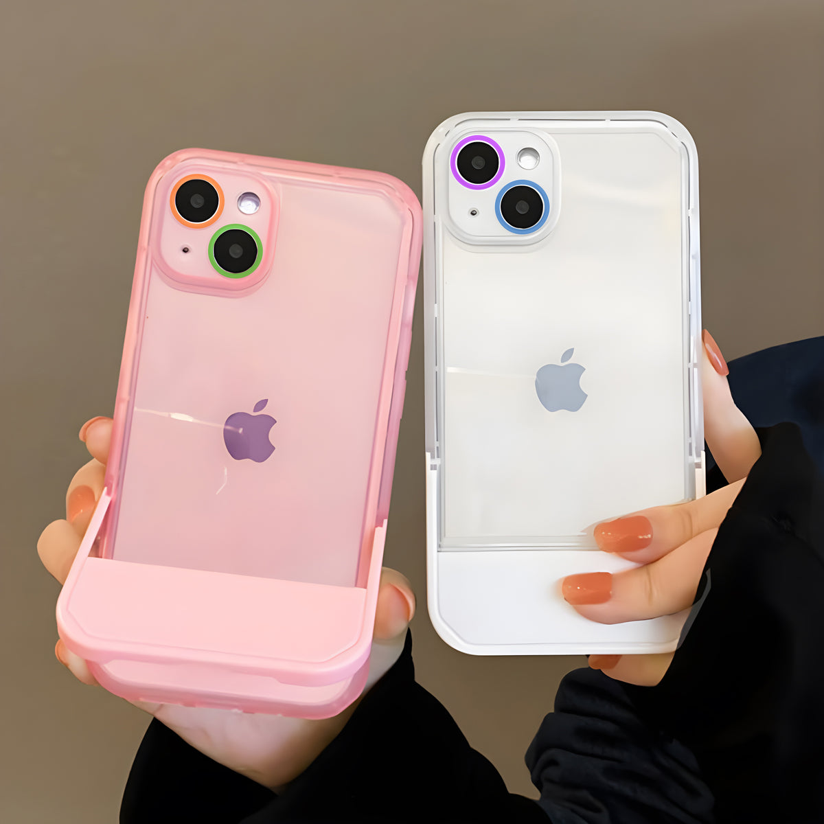 Cute Trendy Semi Transparent Foldable Built in Stand Back Cover for Apple iPhone 11