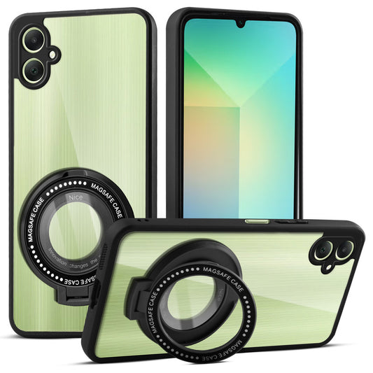 Transparent Back Cover with Silicone frame Matte Ring Holder Kickstand Case For Samsung A06 5G