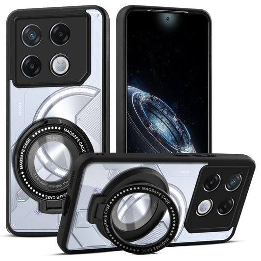 Transparent Back Cover with Silicone frame Matte Ring Holder Kickstand Case For Infinix GT 20 Pro 5G