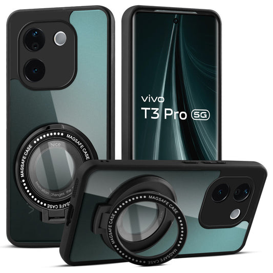 Soft Frame Clear Case Ring Holder Kickstand For Vivo T3 Pro 5G