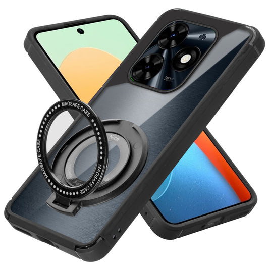 Silicone Frame Transparent Hard Back With Holder Kickstand Case For Techno Spark Go 2024