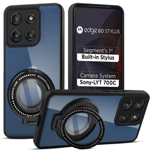 Soft Frame Clear Case Ring Holder Kickstand For Motorola Edge 60 Stylus 5G