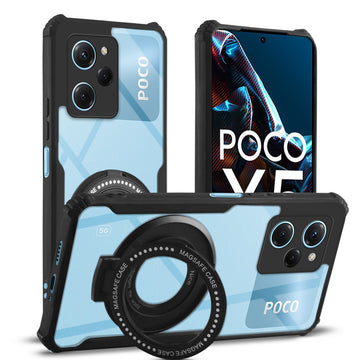 Premium Acrylic Transparent Case with Matte Ring Holder Kickstand Back Cover for Poco X5 Pro 5G