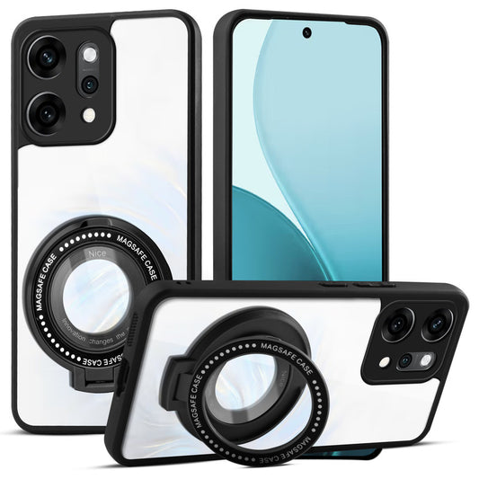 Transparent Back Cover with Silicone frame Matte Ring Holder Kickstand Case For Oppo Reno 14 Pro 5G