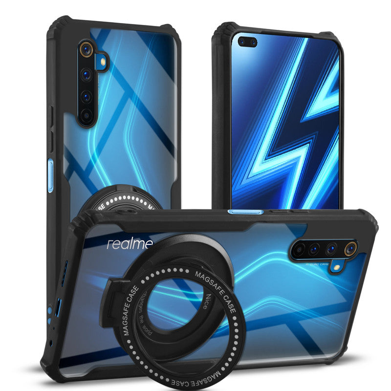 Premium Acrylic Transparent Case with Matte Ring Holder Kickstand Back Cover for Realme 6 Pro