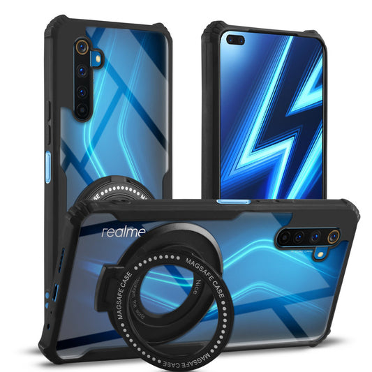 Premium Acrylic Transparent Case with Matte Ring Holder Kickstand Back Cover for Realme 6 Pro