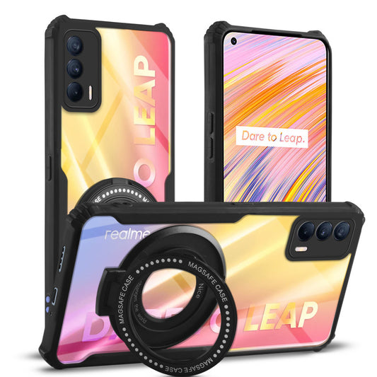 Premium Acrylic Transparent Case with Matte Ring Holder Kickstand Back Cover for Realme V15 5G