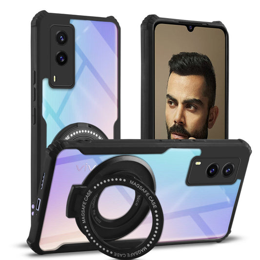 Premium Acrylic Transparent Case with Matte Ring Holder Kickstand Back Cover for Vivo V21e 5G
