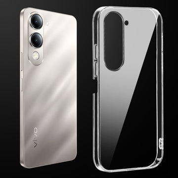 Transparent anti-yellow hard back case fitted on Vivo Y19e showing full back coverage and camera protection