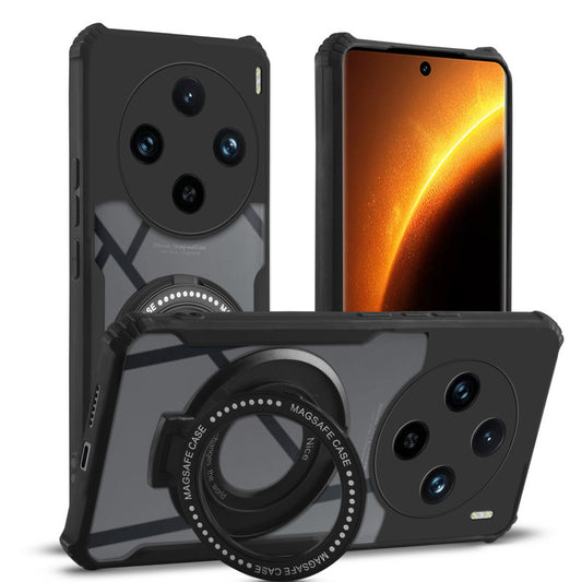 Premium Acrylic Transparent Case with Matte Ring Holder Kickstand Back Cover for Vivo X100 Pro 5G