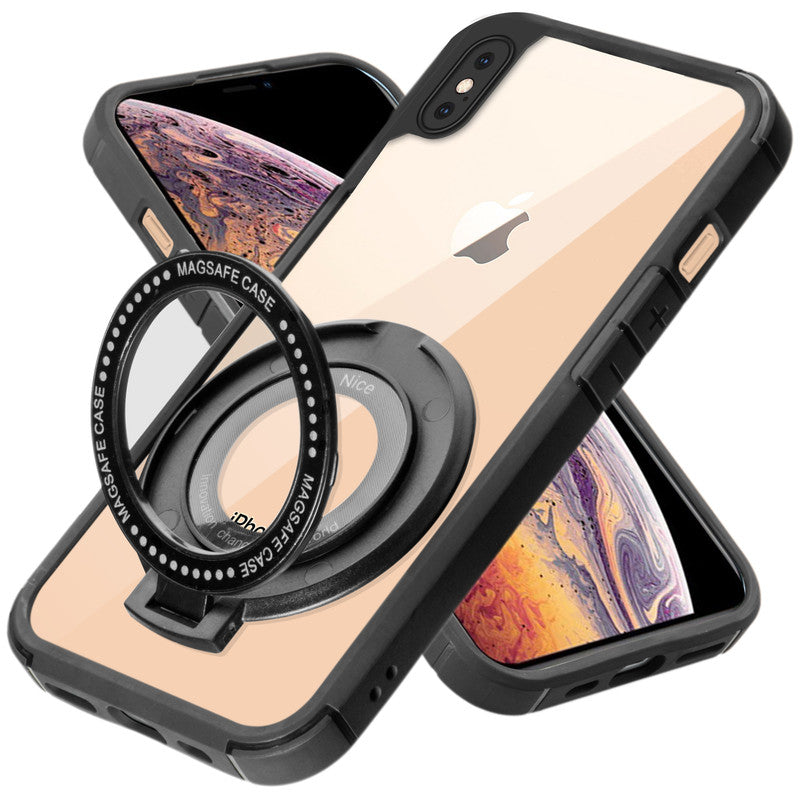 Silicone Frame Transparent Hard Back With Holder Kickstand Case For Apple iPhone XS Max