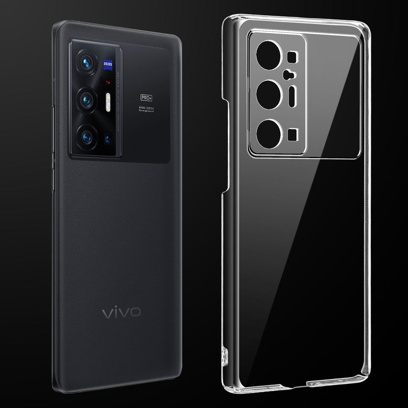Transparent anti-yellow hard back case fitted on Vivo X70 Pro Plus 5G showing full back coverage and camera protection