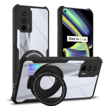 Premium Acrylic Transparent Case with Matte Ring Holder Kickstand Back Cover for Realme X7 Max