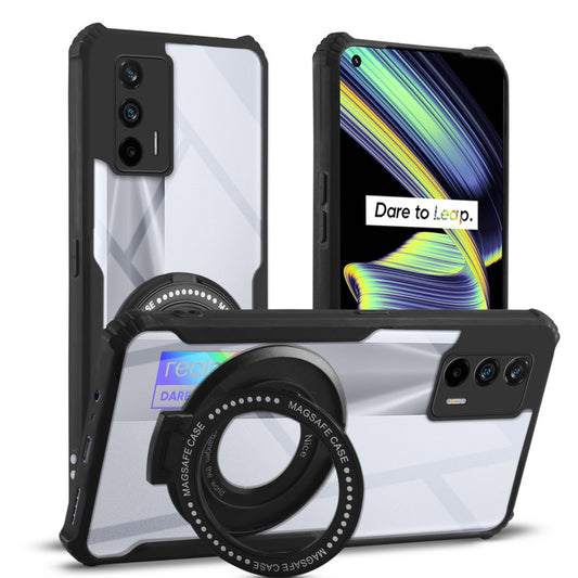 Premium Acrylic Transparent Case with Matte Ring Holder Kickstand Back Cover for Realme X7 Max
